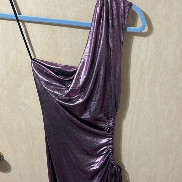 Line & Dot Purple Metallic Asymmetrical Bodycon Cutout Dress Size Medium NWT - Picture 2 of 8